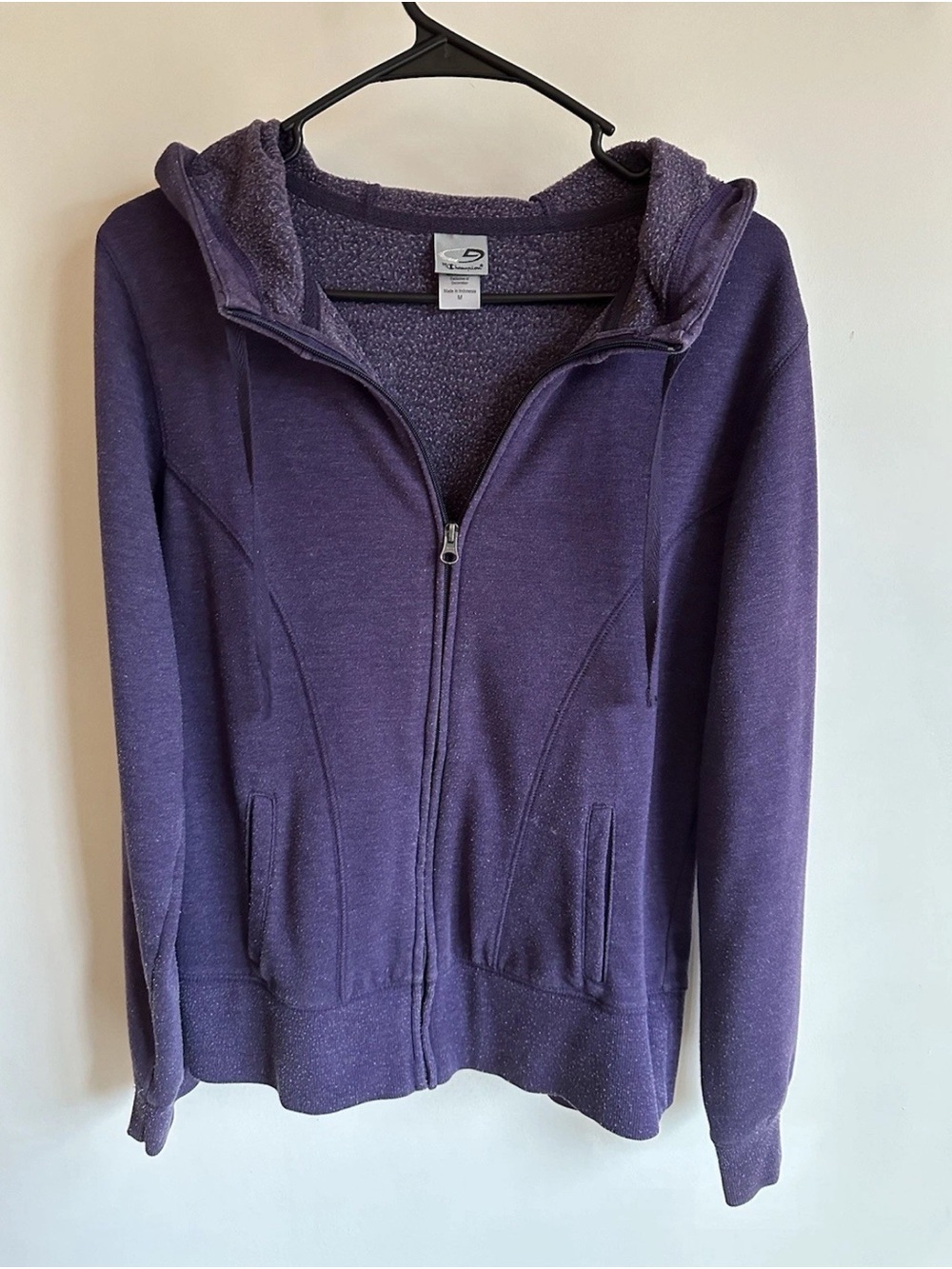 Champion Purple Atheltic Drawstring Zip Hoodie Medium